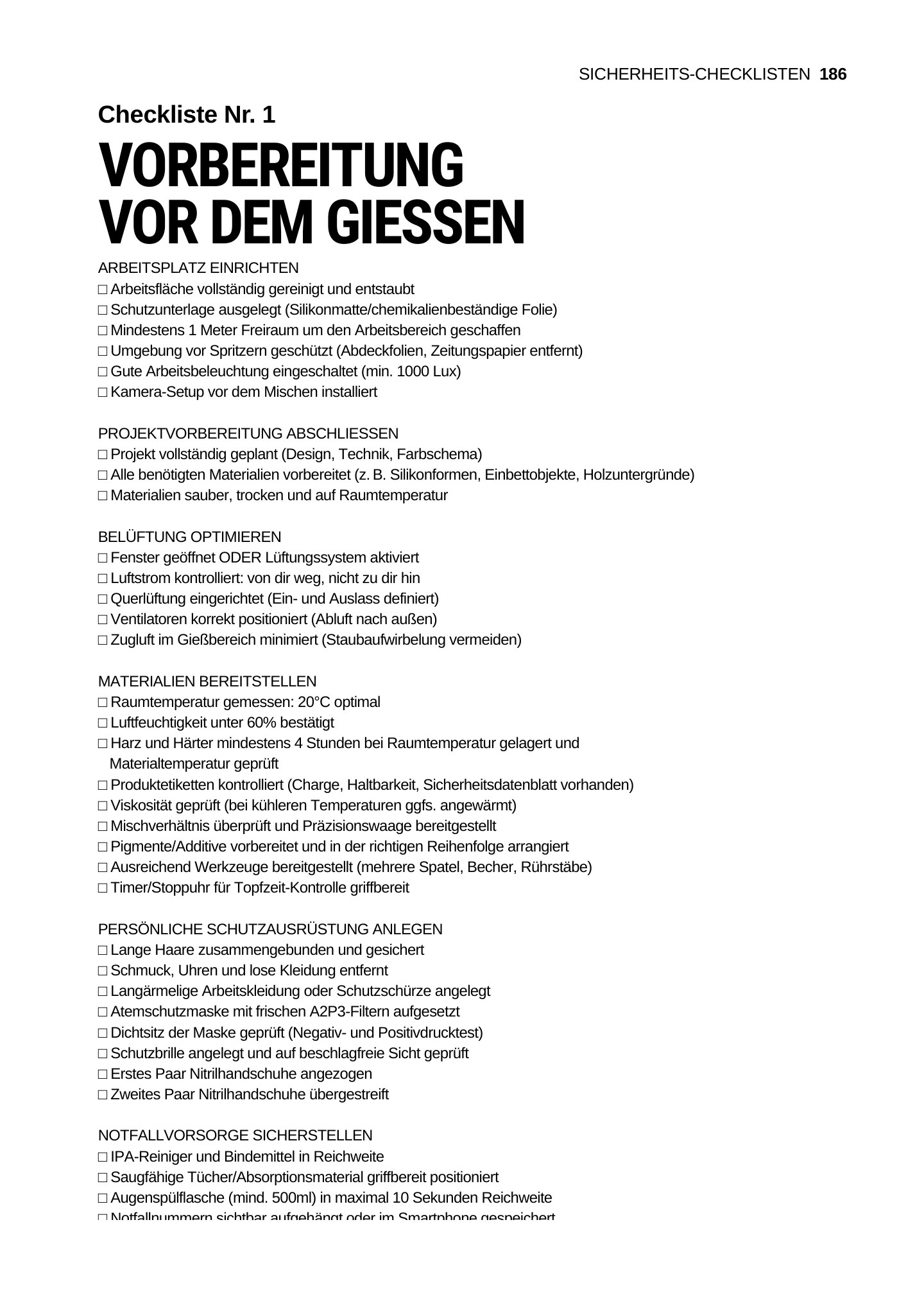 Vorschau: erste Seite der Sicherheits-Checkliste Nr. 1, Vorbereitung vor dem Gießen