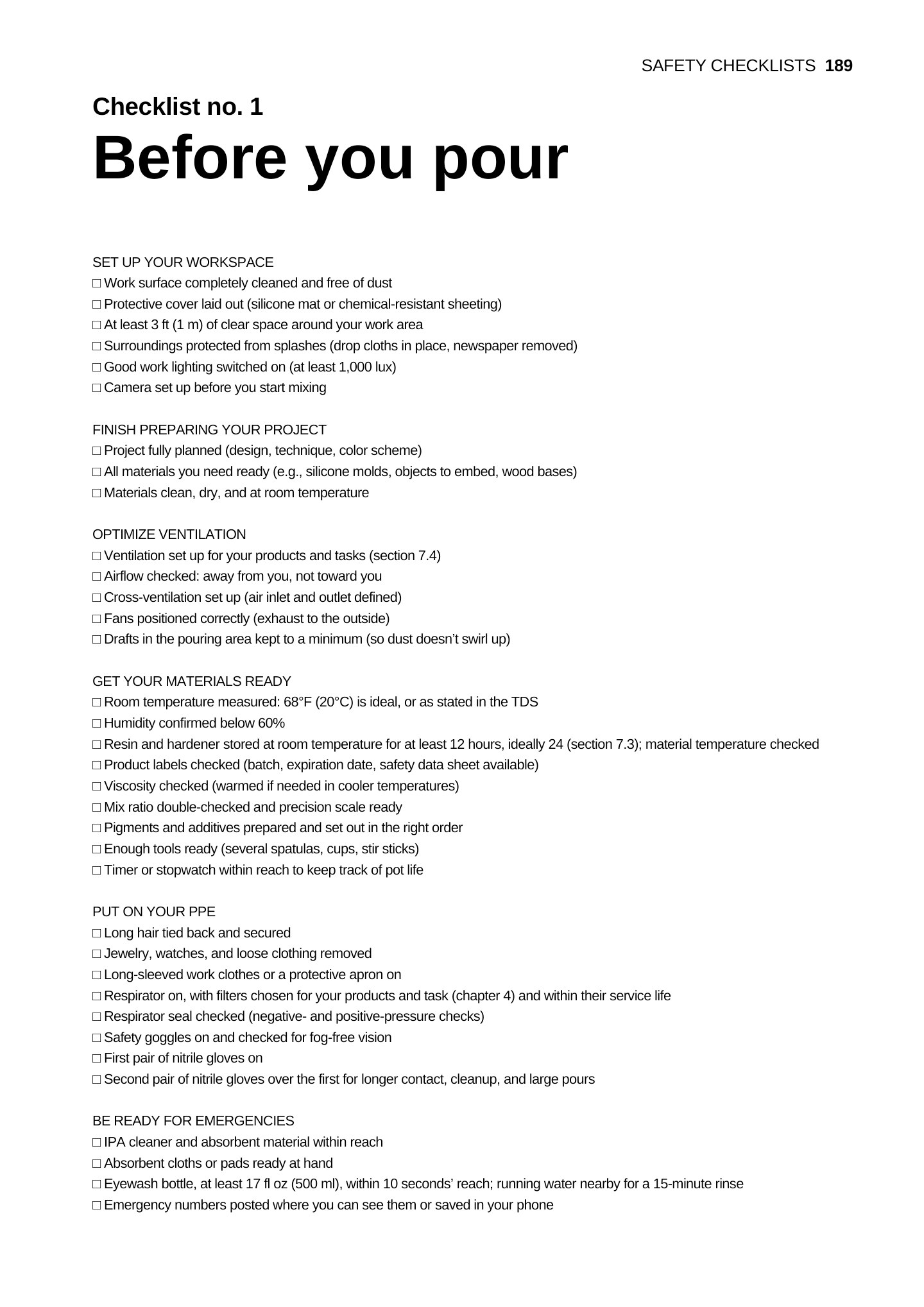 Preview: first page of safety checklist no. 1, before you pour