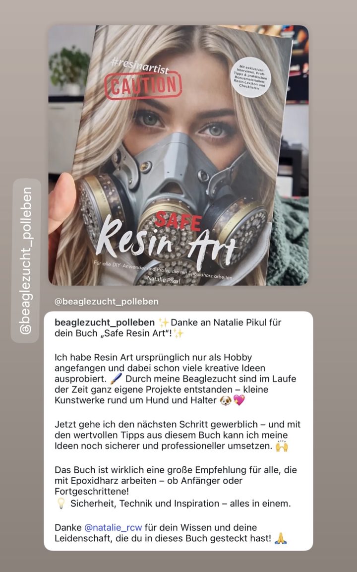 Screenshot: Leserstimme von @beaglezucht_polleben: … mit den wertvollen Tipps aus diesem Buch kann ich meine Ideen noch sicherer und professioneller umsetzen. … Danke @natalie_rcw für dein Wissen und deine Leidenschaft, die du in d