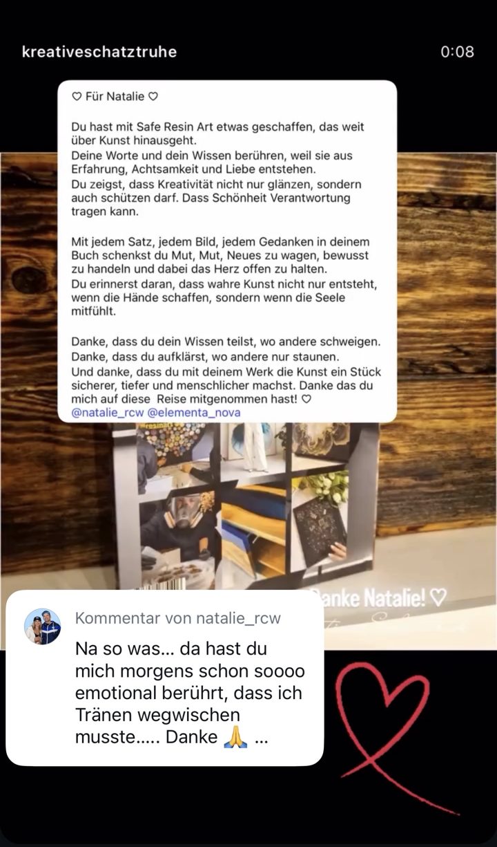 Screenshot: Leserstimme von @kreativeschatztruhe: Du zeigst, dass Kreativität nicht nur glänzen, sondern auch schützen darf. Dass Schönheit Verantwortung tragen kann. … Danke, dass du aufklärst, wo andere nur staunen.