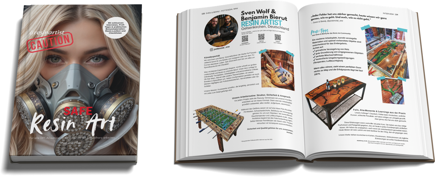 Safe Resin Art: Cover und aufgeschlagene Doppelseite (deutsche Ausgabe)