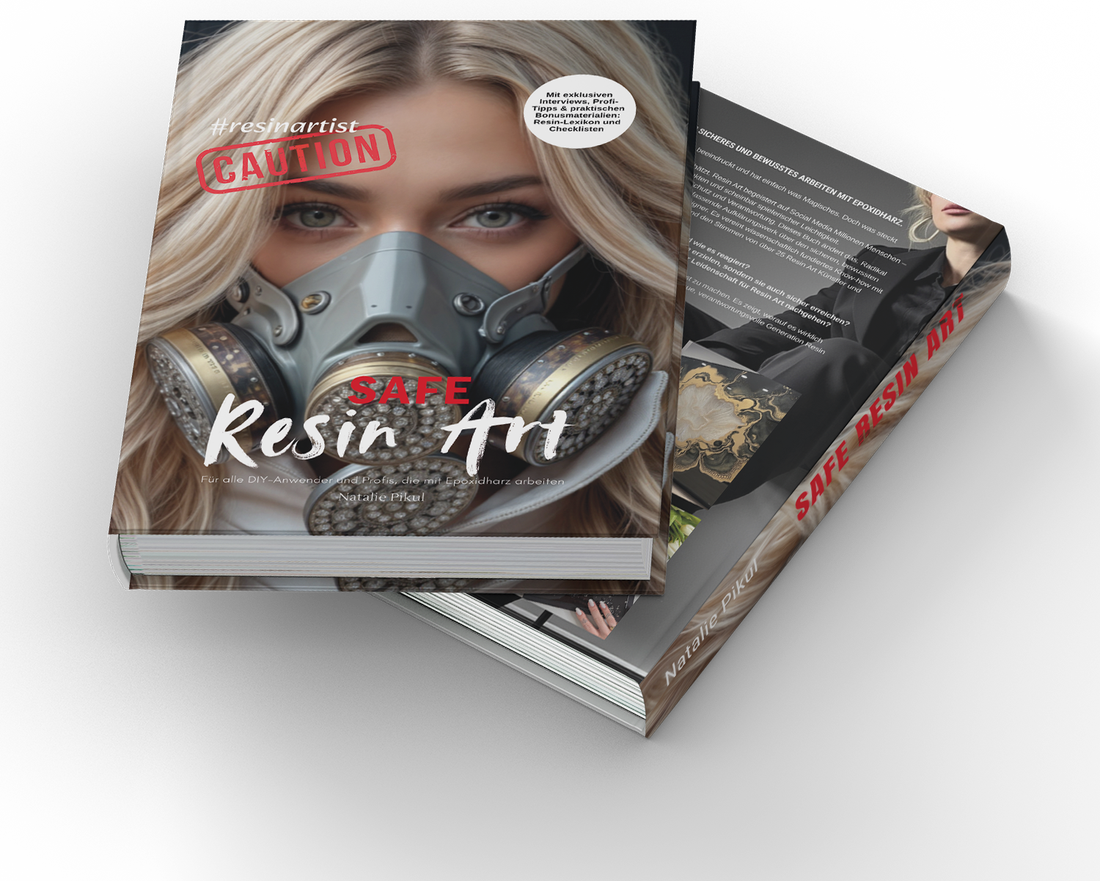 Safe Resin Art, zwei Bücher, Cover und aufgeschlagene Seiten